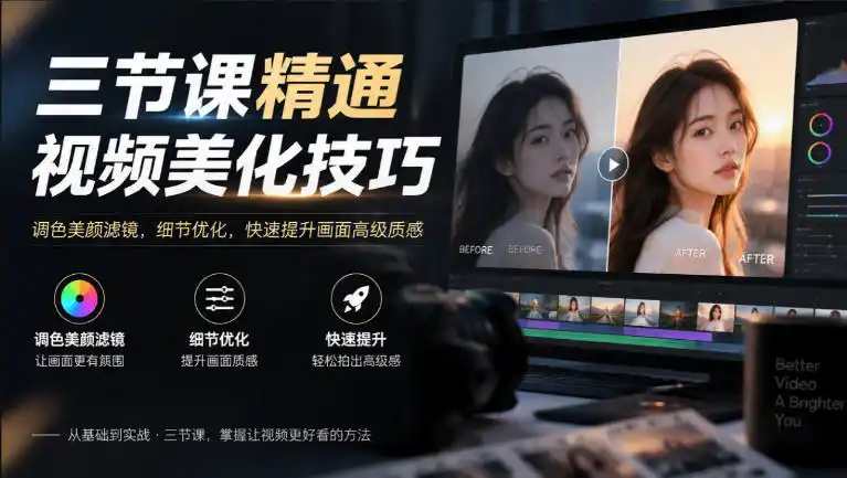 三节课精通视频美化技巧｜调色美颜滤镜，细节优化，快速提升画面高级质感-资源分享