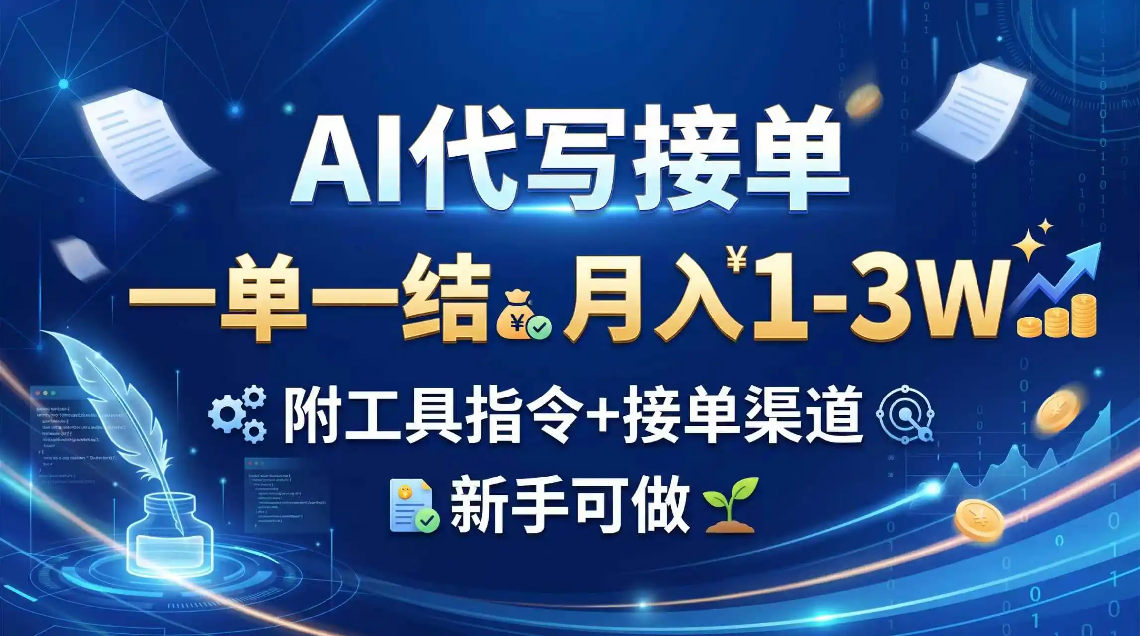 AI代写接单，一单一结，月入1-3W，附工具指令+接单渠道，新手可做-资源分享
