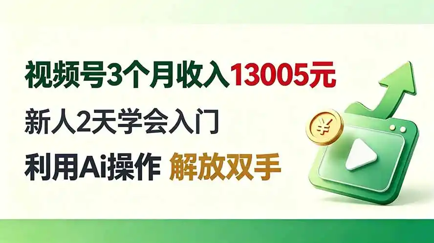 视频号3个月收入13005元, 新人2天学会入门, 利用Ai操作 解放双手!-资源分享