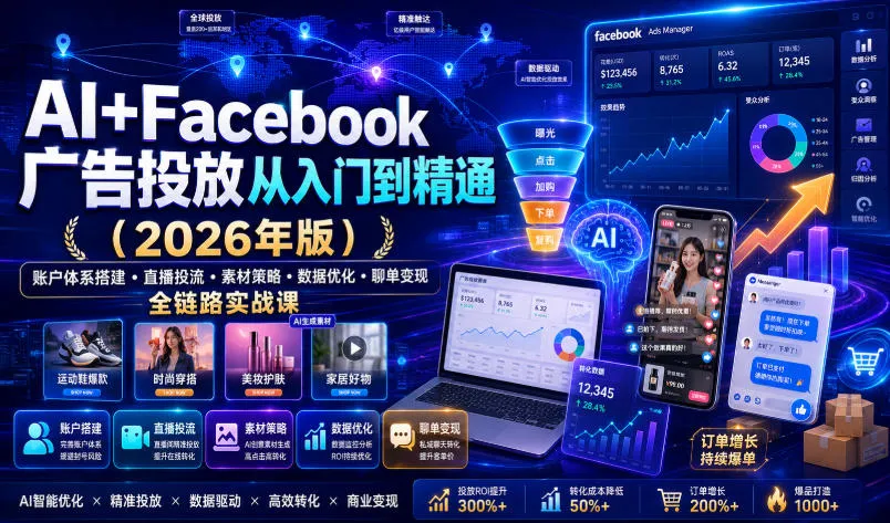 AI+Facebook广告投放从入门到精通(2026年版)｜账户体系搭建・直播投流・素材策略・数据优化・聊单变现全链路实战课-资源分享