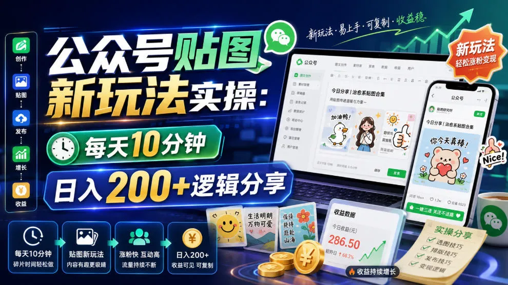公众号贴图新玩法实操，每天10分钟，日入200+逻辑分享-资源分享