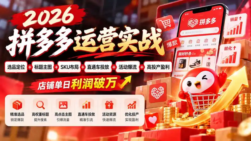 2026拼多多运营实战-更新1002：选品定位+标题主图+SKU布局+直通车投放+活动爆流+高投产盈利 店铺单日利润破万-资源分享