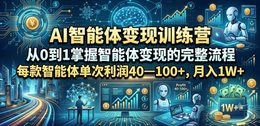 AI智能体变现训练营，从0到1掌握智能体变现的完整流程，每款智能体单次利润40—100+，月入1W+-资源分享