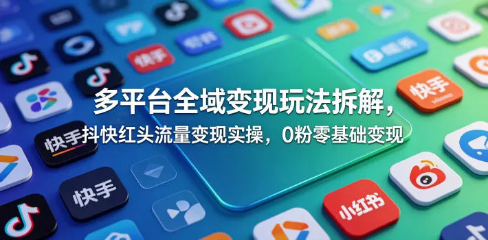 多平台全域变现玩法拆解，抖快红头流量变现实操，0粉零基础变现-资源分享
