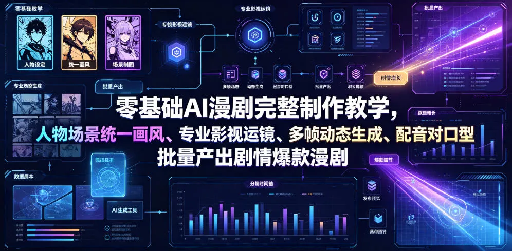 零基础AI漫剧完整制作教学，人物场景统一画风、专业影视运镜、多帧动态生成、配音对口型，批量产出剧情爆款漫剧-资源分享