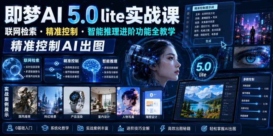 即梦AI 5.0 lite实战课，联网检索・精准控制・智能推理进阶功能全教学，精准控制AI出图-资源分享