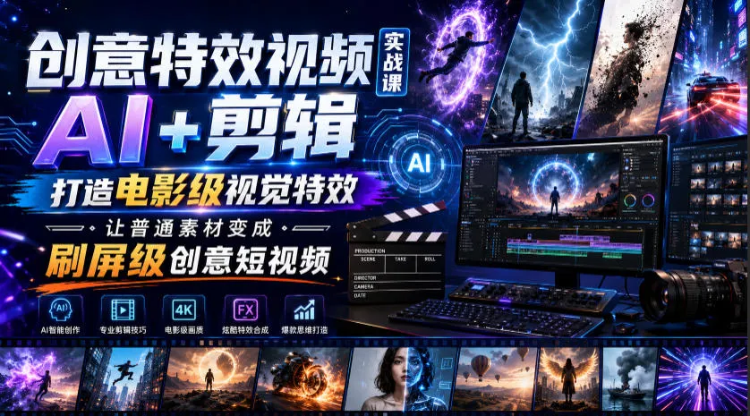 创意特效视频实战课，AI+剪辑打造电影级视觉特效，让普通素材变成刷屏级创意短视频-资源分享