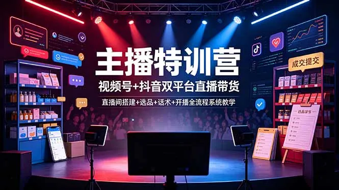 主播特训营：视频号+抖音双平台直播带货，直播间搭建+选品+话术+开播全流程系统教学-资源分享