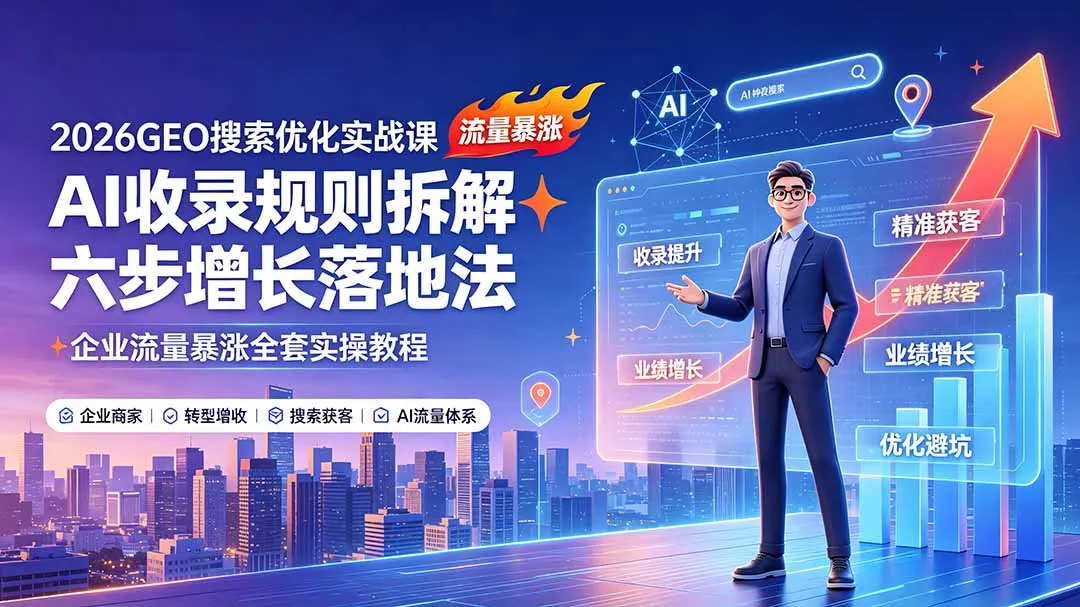 2026GEO搜索优化实战课：AI收录规则拆解｜六步增长落地法｜企业流量暴涨全套实操教程-资源分享
