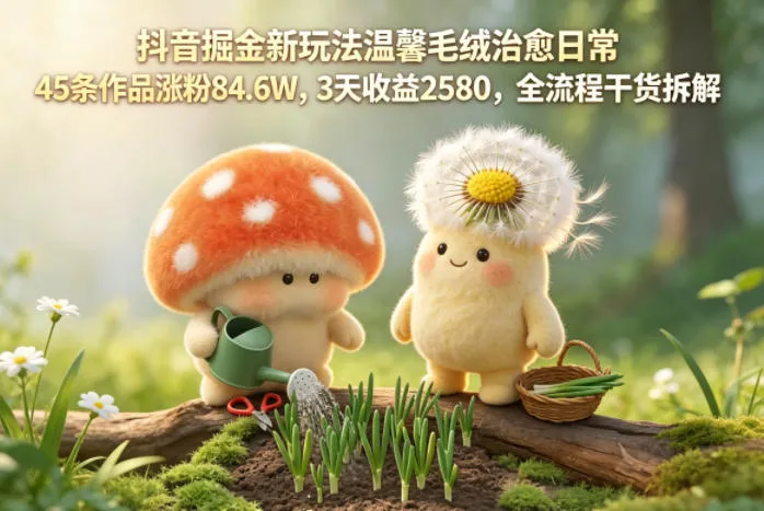 抖音掘金新玩法温馨毛绒治愈日常，45条作品涨粉84.6W，3天收益2580，全流程干货拆解-资源分享