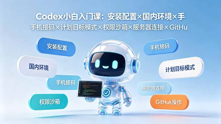 Codex小白入门课：安装配置×国内环境×手机接码×计划目标模式×权限沙箱×服务器连接×GitHub操作-资源分享
