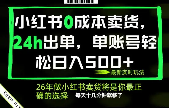 小红书0成本AI卖货，24小时出单，全流程托管，保底日入500+，每天十几分钟就够了【揭秘】-资源分享