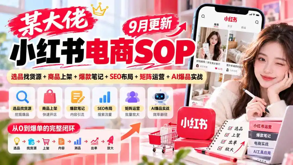 某大佬小红书电商SOP｜9月更新：选品找货源+商品上架+爆款笔记+SEO布局+矩阵运营+AI爆品实战-资源分享