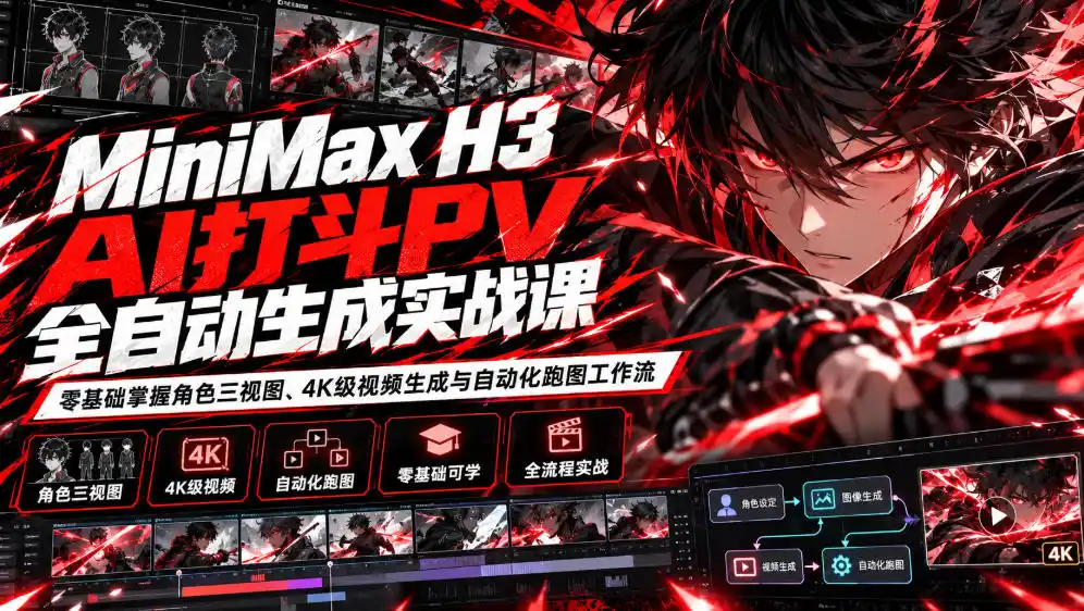 MiniMax H3 AI打斗PV全自动生成实战课：零基础掌握角色三视图、4K级视频生成与自动化跑图工作流-资源分享