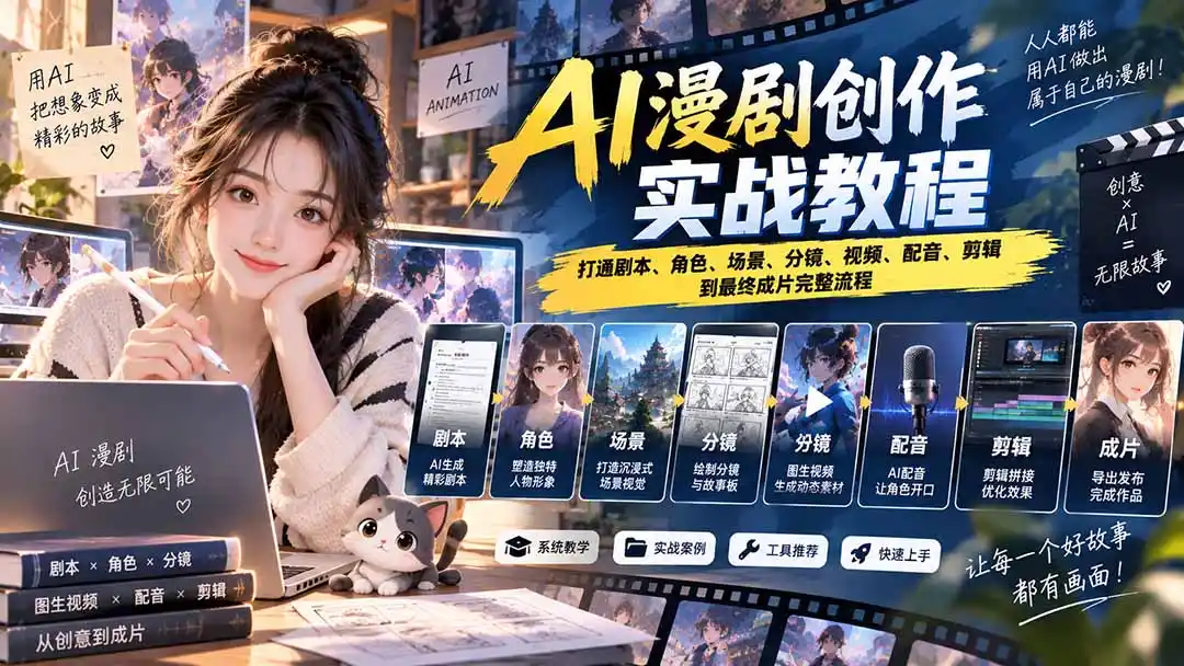2026 AI漫剧创作实战教程：打通剧本、角色、场景、分镜、视频、配音、剪辑到最终成片完整流程-资源分享