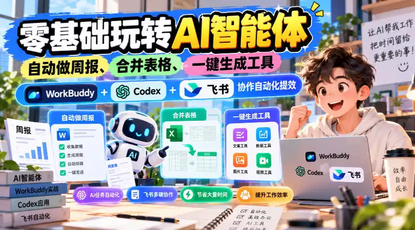 【无水印】零基础玩转AI智能体，自动做周报、合并表格、一键生成工具，WorkBuddy+Codex + 飞书协作自动化提效-资源分享