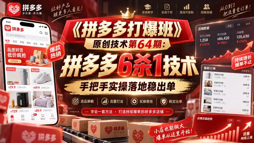 《拼多多打爆班》原创技术第64期：拼多多6杀1技术，手把手实操落地稳出单-资源分享