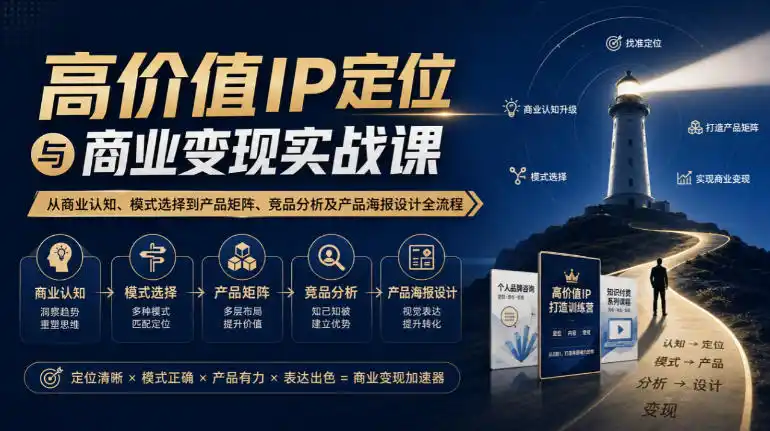 【无水印】高价值IP定位与商业变现实战课，从商业认知、模式选择到产品矩阵、竞品分析及产品海报设计全流程-资源分享