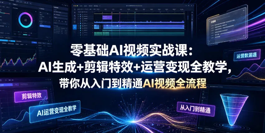 零基础AI视频实战课：AI生成+剪辑特效+运营变现全教学，带你从入门到精通AI视频全流程-资源分享