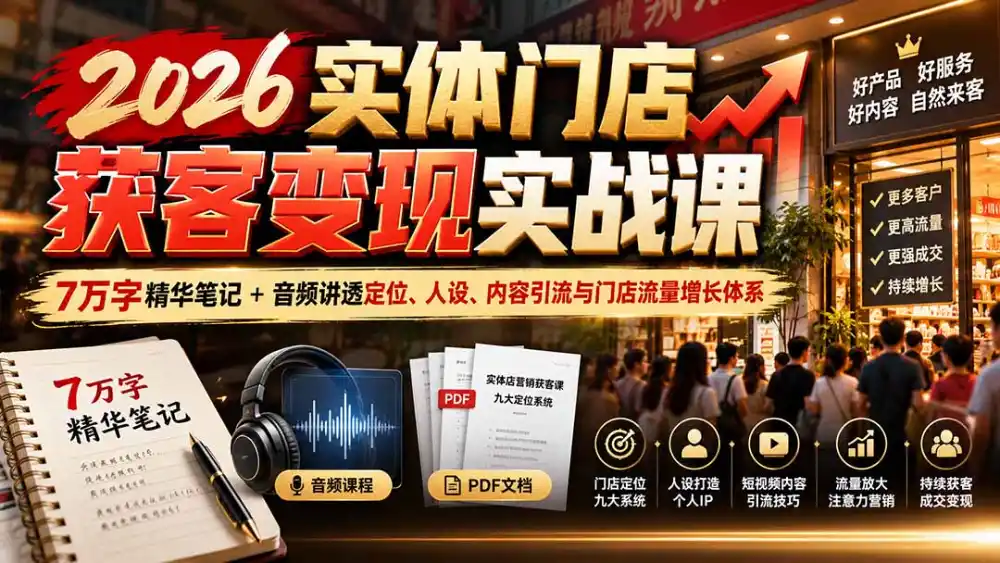 2026实体门店获客变现实战课：7万字精华笔记+音频讲透定位、人设、内容引流与门店流量增长体系-资源分享
