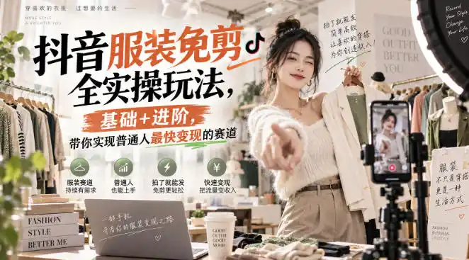 抖音服装免剪全实操玩法，基础+进阶，带你实现普通人最快变现的赛道-资源分享