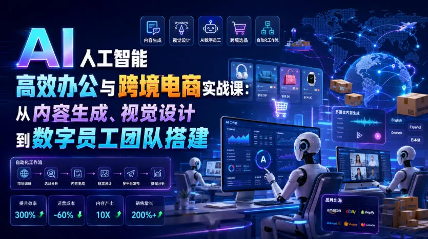 AI人工智能高效办公与跨境电商实战课：从内容生成、视觉设计到数字员工团队搭建-资源分享