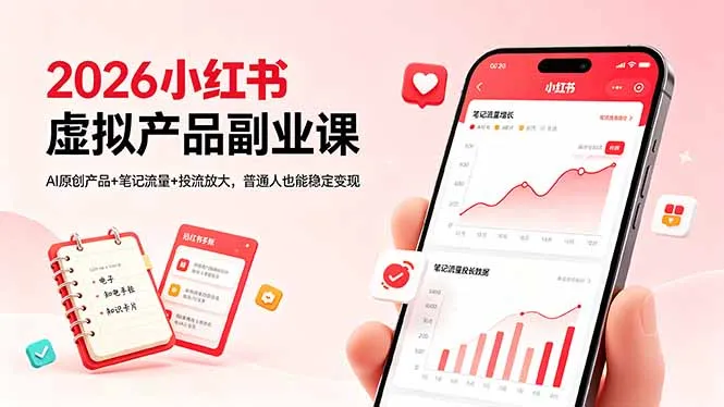 2026小红书虚拟产品副业课，AI原创产品+笔记流量+投流放大，普通人也能稳定变现-资源分享
