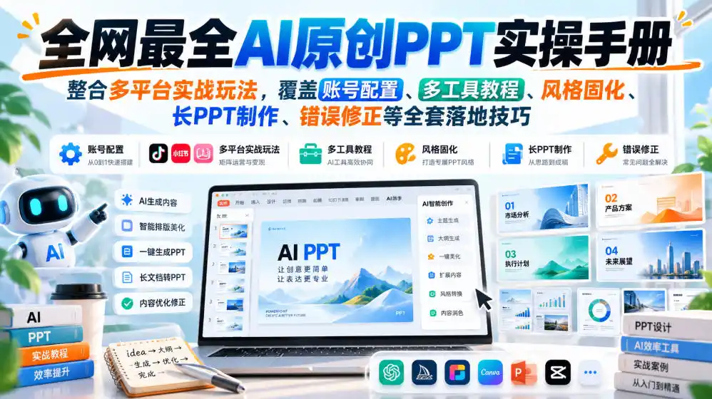 全网最全AI原创PPT实操手册，整合多平台实战玩法，覆盖账号配置、多工具教程、风格固化、长PPT制作、错误修正等全套落地技巧-资源分享