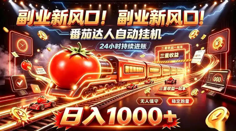 副业新风口！番茄达人自动挂G，24小时持续进账，三重收益一起拿，日入1000+【揭秘】-资源分享