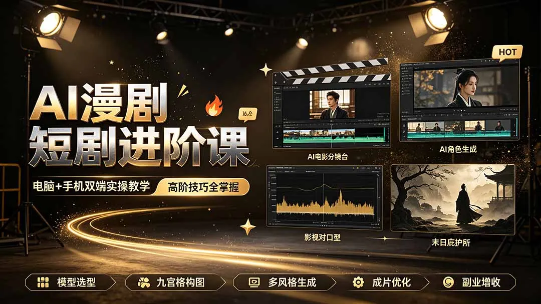 AI漫剧短剧进阶课：电脑手机双端实操教学，高阶技巧全掌握 - 轻创方舟-资源分享