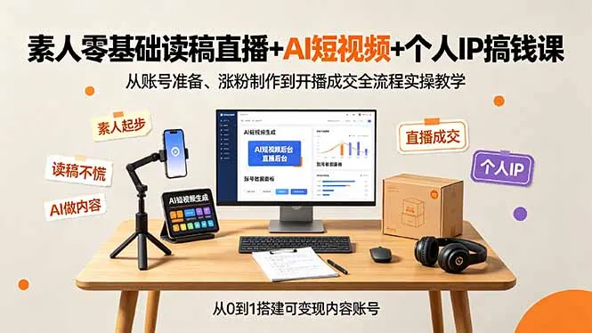 素人零基础读稿直播+AI短视频+个人IP搞钱课，从账号准备、涨粉制作到开播成交全流程实操教学-资源分享