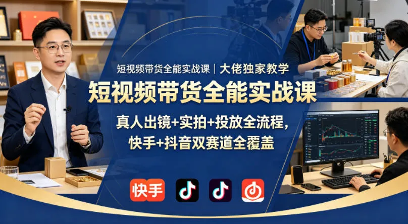 短视频带货全能实战课｜大佬独家教学，真人出镜+实拍+投放全流程，快手+抖音双赛道全覆盖-资源分享