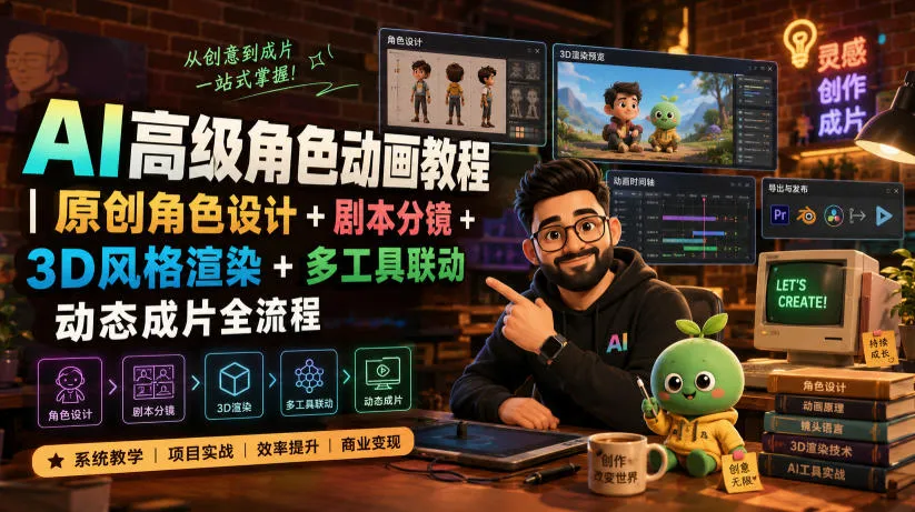 AI高级角色动画教程｜原创角色设计+剧本分镜+3D风格渲染+多工具联动动态成片全流程【中英字幕】-资源分享