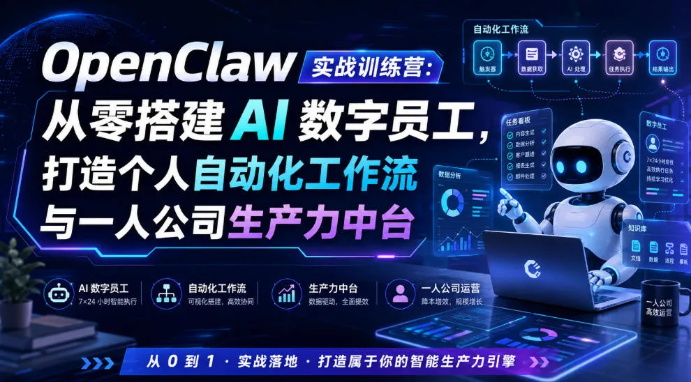 OpenClaw实战训练营：从零搭建AI数字员工，打造个人自动化工作流与一人公司生产力中台-资源分享