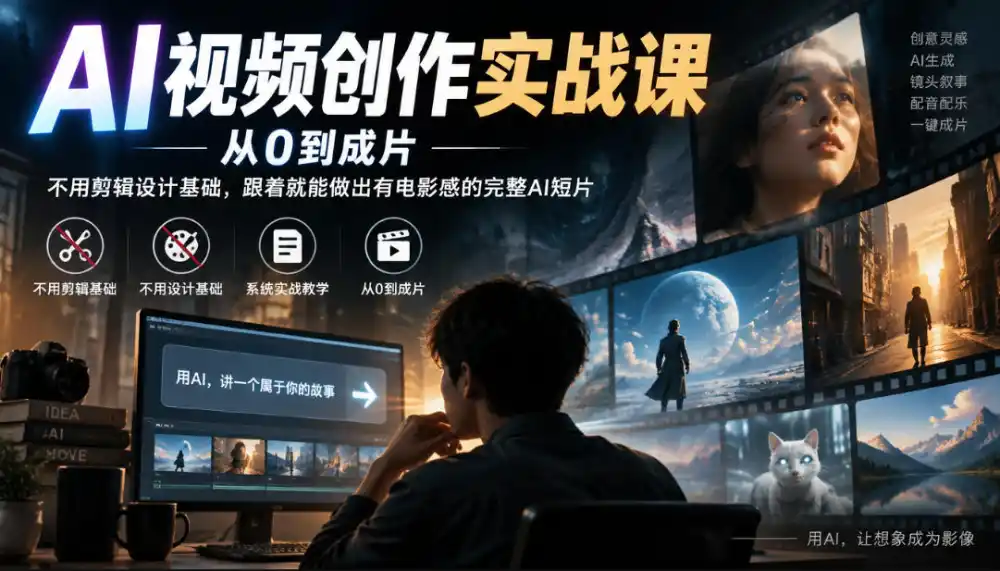 AI视频创作实战课，从0到成片，不用剪辑设计基础，跟着就能做出有电影感的完整AI短片-资源分享