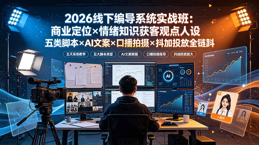 2026线下编导系统实战班：商业定位×情绪知识获客观点人设五类脚本×AI文案×口播拍摄×抖加投放全链路-资源分享