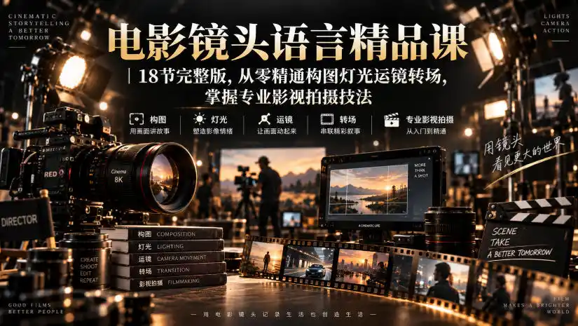电影镜头语言精品课｜18节完整版，从零精通构图灯光运镜转场，掌握专业影视拍摄技法-资源分享
