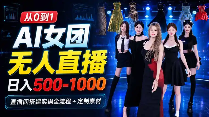AI 女团无人直播，躺入500-1000每天，直播间搭建实操全流程+定制素材-资源分享