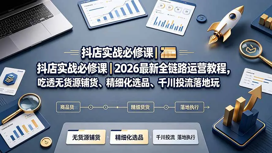 抖店实战必修课｜2026最新全链路运营教程，吃透无货源铺货、精细化选品、千川投流落地玩法-资源分享