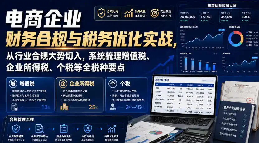 电商企业财务合规与税务优化实战，从行业合规大势切入，系统梳理增值税、企业所得税、个税等全税种要点-资源分享