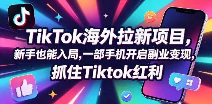 Tc联盟TikTok海外拉新项目，新手也能入局，一部手机开启副业变现，抓住Tiktok红利-资源分享
