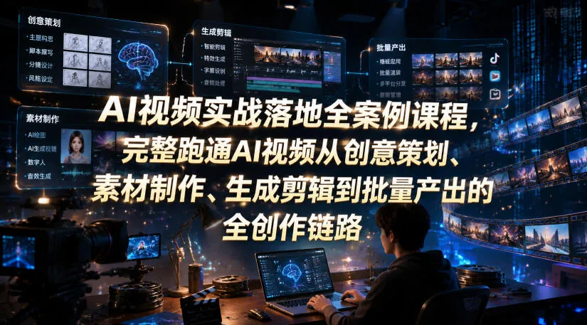 AI视频实战落地全案例课程，完整跑通AI视频从创意策划、素材制作、生成剪辑到批量产出的全创作链路-资源分享
