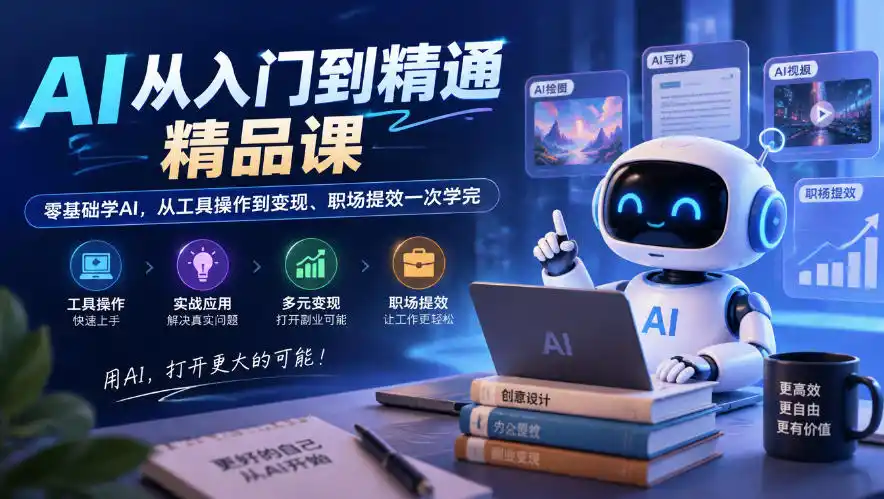 AI从入门到精通精品课，零基础学AI，从工具操作到变现、职场提效一次学完-资源分享