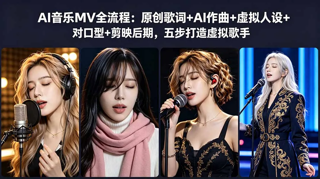 AI音乐MV全流程：原创歌词+AI作曲+虚拟人设+对口型+剪映后期，五步打造虚拟歌手-资源分享