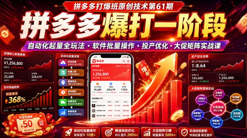 拼多多打爆班第61期：自动化起量全玩法・投产优化・轻创方舟-资源分享