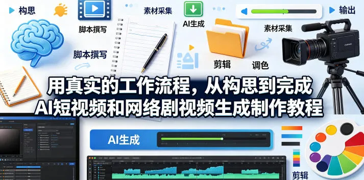 用真实的工作流程，从构思到完成AI短视频和网络剧视频生成制作教程-中英字幕-资源分享