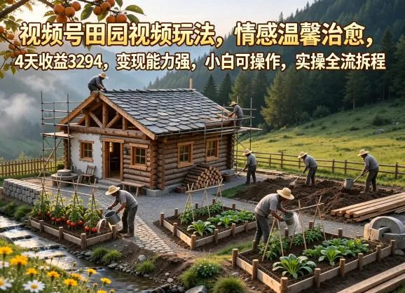 视频号田园视频玩法，情感温馨治愈，4天收益3294，变现能力强，小白可操作，实操全流程拆解-资源分享