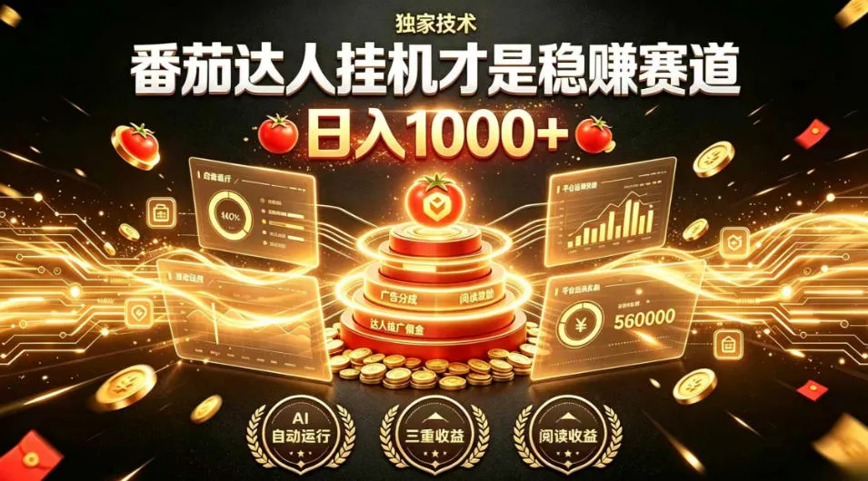 番茄达人挂G副业：日入1000+傻瓜式操作，轻创方舟-资源分享
