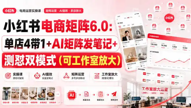 小红书电商矩阵6.0：单店4带1+AI矩阵发笔记+测怼双模式(可工作室放大)-资源分享
