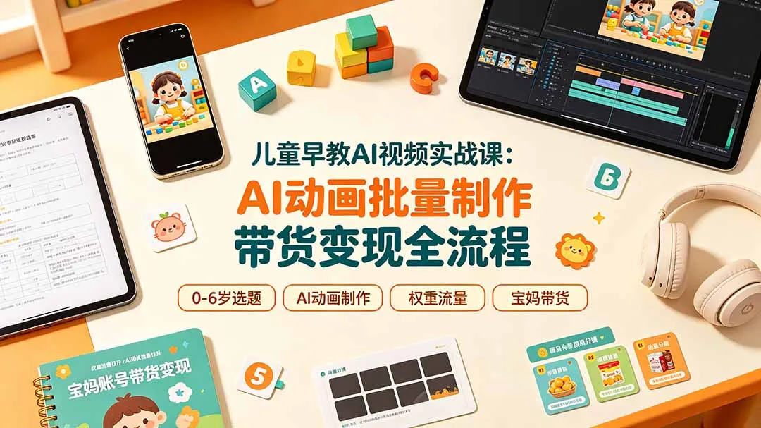 儿童早教AI视频实战课：0-6岁认知选题｜AI动画批量制作｜权重流量拉升｜宝妈账号带货变现全流程-资源分享